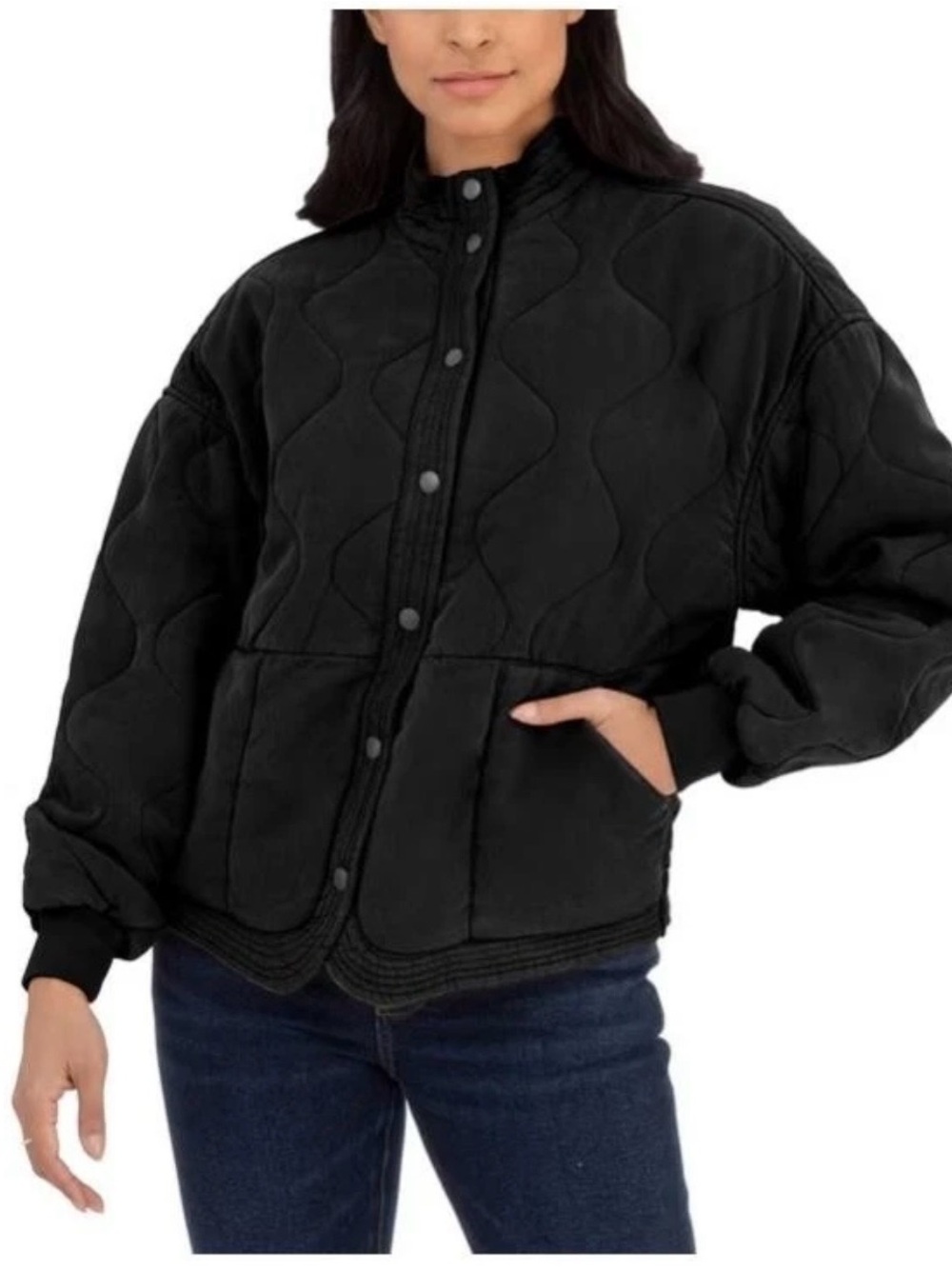 NWT BlankNYC Women's Oversized Quilted Snap Jacket, Black